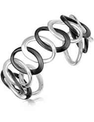 Sterling Silver Rhodium and Ruthenium Plated Ornate Interlaced Oval Link Cuff