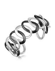 Sterling Silver Rhodium and Ruthenium Plated Ornate Interlaced Oval Link Cuff