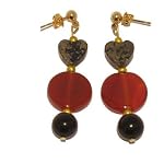 Carnelian Earrings 14 Dangle Pyrite Rainbow Obsidian Orange Black Gemstone 2