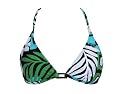 Roxy Black Bikini Halter Triangle Swimsuit Top w/ Leaf Print Ring Detail (Medium)