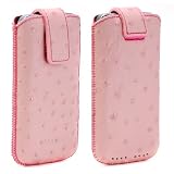 Produkt-Bild: Original Blumax &reg; Ledertasche Ostrich Puder Rosa f&uuml;r Apple Iphone 4 / 4s mit R&uuml;ckzugfunktion , Handytasche , Case , H&uuml;lle , Etui , Slide , Display Schutz , Secure