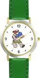 Bulldog Boxing or Fighting Cartoon Dog - WATCHBUDDY® DELUXE TWO-TONE THEME WATCH - Arabic Numbers - Green Leather Strap-Children's Size-Small ( Boy's Size & Girl's Size )