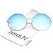 Oversize Metal Frame Slim Temple Colored Mirror Lens Hexagon Sunglasses 63mm (Silver/Blue Mirror)