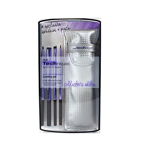 Real Techniques by Samantha Chapman, Your Eyes/Enhanced Eyelining Set, 4 Exclusive Brushes + Pouch