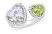 4 1/2 Carat Heart-Shaped Peridot, Pink Amethyst and Diamond 14K White Gold Ring