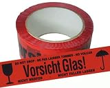 Produkt-Bild: 1-PACK Packband Klebeband OPP-919NN, 50mmx66m, rot mit Aufdruck VORSICHT GLAS / TOP-Klebeband in NO-NOISE Ausf&uuml;hrung
