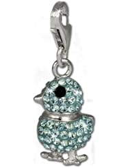 SilberDream Glitter Charm chick with light blue Czech crystals 925 Sterling Silver Charms Pendant with Lobster Clasp for Charms Bracelet, Necklace or Earring GSC522H