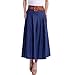 Mingxin Casual Full / Maxi / Long Women's A-line Flared Pleated Denim Skirt Blue