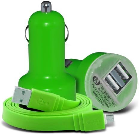 ( Green + 1x Cable ) Samsung Galaxy V Protective Stylish Fitted Universal 12v Rapid Mini Bullet USB Dual Port In Car Charger With Micro USB Flat 1 Metre Data Snyc PC Laptop Charging Cable by ONX3