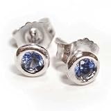 Perfectly Matched Pair of Round Brilliant Sapphire Stud Earring, Bezel Set in 14k White Gold (Tw 0.17)