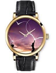SPRAWL Aanalog Fashion Series Gold Ladies Watches of Genuine Black Leather Strap,Unique Wrist Watch for Women Girls Designed with Hearts grow