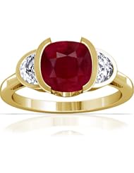 14K Yellow Gold Cushion Cut Ruby Three Stone Ring