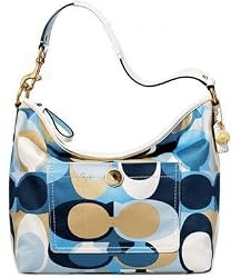 Coach Signature Scarf Pring Large Shoulder Hobo Bag Blue Multi