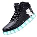 JustCreat Women Men High Top USB Charging LED Shoes Flashing Sneakers 7.5 US Unisex Black