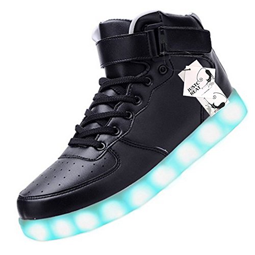 JustCreat Women Men High Top USB Charging LED Shoes Flashing Sneakers 7.5 US Unisex Black