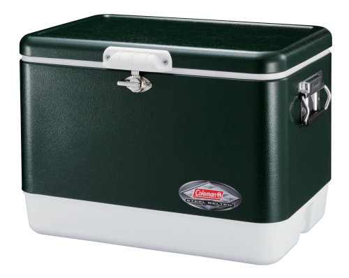 green metal coleman cooler