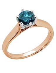 0.80 Ct Round Blue SI1/SI2 Diamond 18K Rose Gold Ring