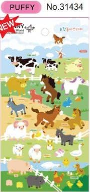 Kawaii Farm Animal Soft & Raised Puffy Sticker, 2 Sheets, #31434