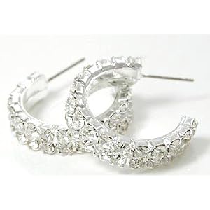 Beautiful Thick and Blingy Double Lined 1 ICE Crystal Lined Hoop Earrings Silver Tone by Crystal...