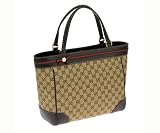 (グッチ) GUCCI GGキャンバス レザー リボンライン ハンドバッグ ブラウン×ベージュ [並行輸...
