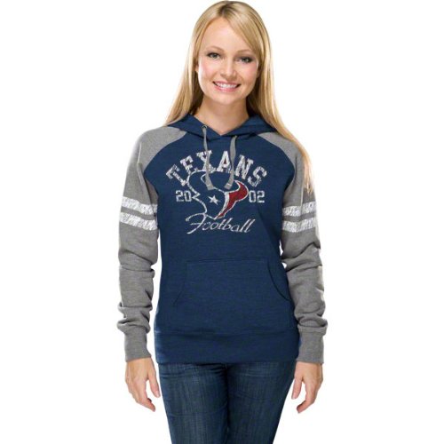 NFL Women's Houston Texans Long Sleeve Raglan Pullover Fleece Heather Hood (Navy/Gray, Large)