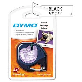 DYMO 16952 - LetraTag Plastic Label Tape Cassette, 1/2in x 13ft, Clear-DYM16952