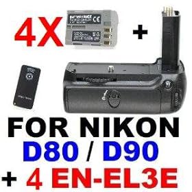 Meike Battery Grip MB-D80 for Nikon D90 D80 w/ IR Remote & 4x EN-EL3e Lithium-Ion Batteries