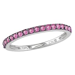 10k White Gold Pink Sapphire with Black Band Ring, Size 5