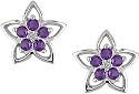 10K White Gold .016 ctw Diamond and Amethyst Flower Earrings