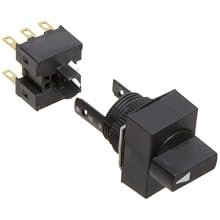 Omron A165S-J3A-2 Knob Type Selector and Switch, Solder Terminal, IP65 Oil-Resistant, 16mm Moutning Aperture, Non-Lighted, 3 Notches, Automatic Reset Method, Rectangular, Double Pole Double Throw Contacts
