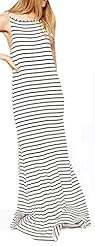 Sexy Striped Print Backless Round Neck Elasticized   Waistline Off the Shoulder Sleeveless Maxi Dress 