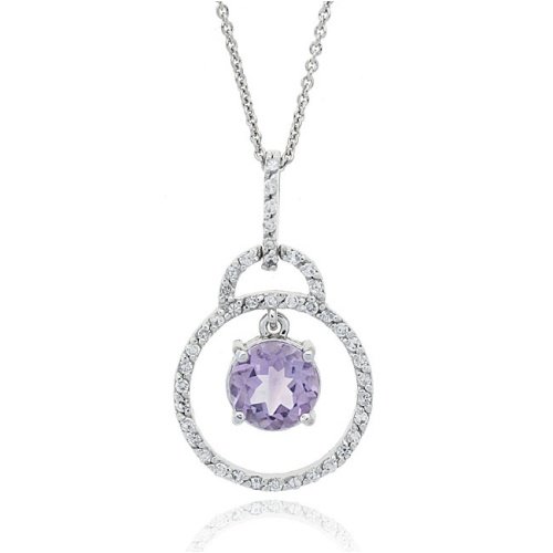 Sterling Silver CZ & Amethyst Drop Circle Pendant
