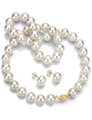 14k Yellow Gold 10-11mm White Hand-pick Genuine Cultured Freshwater Pearl Necklace 18" and Stud Earring Jewelry Set.