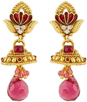 Rajwada Arts Women's Brass Dangle Earrings With Stones Red