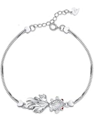 Honeystore Girls Fish 925 Sterling Silver White Gold Plated Link Bracelet Color White Length 7.87 inch