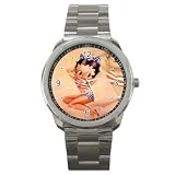 Sport Metal Watch of Vintage Art Deco Betty Boop Call to Arms (wearing American Flag)