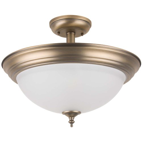 Globe Merlot Flush or Semi-Flush Mount Ceiling Fixture, Antique Brass with Opal White Globes #61747