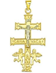 14K Two Tone Gold Caravaca Cross Pendant Charm