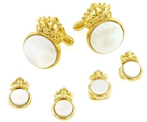 Unusual gold plated and mother of pearl crown formal set. Made in the USA