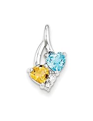 Sterling Silver Blue Topaz Citrine Diamond Pendant