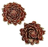 Natural flower gold earrings, 'Everlasting Red' 1 W 1 L