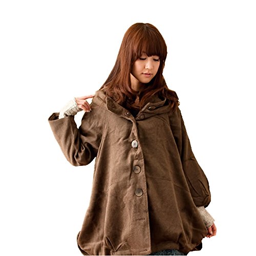 森ガール綿レディースジャケット　厚手ロングコート　不規則ポケット付けマントケップ