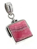 Unique Handcrafted Pink Rhodochrosite Sterling Silver Square Slide Pendant
