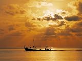 Boat at Sunset, Maldives, Indian Ocean Photographic Poster Print by Jon Arnold, 30x40