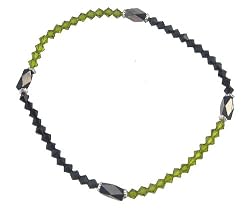 Anklet - A85 - Stretch - Swarovski (tm) Crystal and Fire Polished Glass Beads ~ Jet & Olivine (Black and Olive Green)