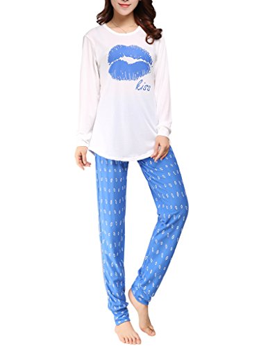 VENTELAN Women's Long Sleeve Sweet Kisses Pajama Sets Sleepwear Nightgown