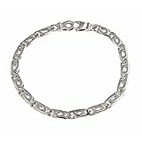 Sterling Silver Men's Handmade Tiger Eye Link Bracelet Rhodium Plated 8.25