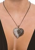 Rhinestone Split Heart Necklace (Gunmetal,One Size)