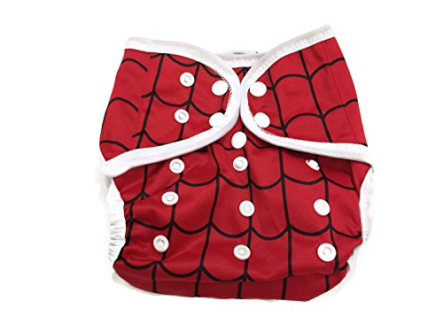 BB2 Baby One Size Printed White Gussets Snaps Cloth Diaper Cover for Prefolds (One Size, Red & Black Lines (Spiderman))