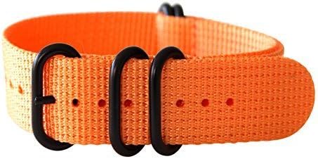 22mm 5 Ring 12"(300mm) Military Army Diver Nylon Watch Strap Band #Orange - PVD Black